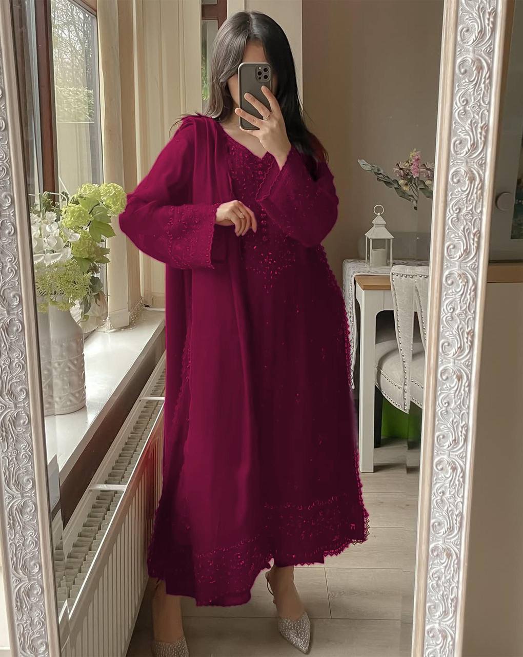 The Ruby Wine Flowing Couture Set